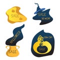 Set of advertising emblems, halloween sale stickers, vector illustration for shops